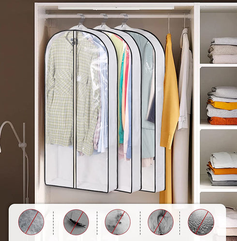 AOODA 40" Hanging Garment Bags for Closet Storage Suit Bag 4" Gusseted Clear Clothes Cover for Coat, Jacket, Sweater (3 Packs)