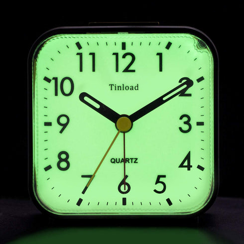 Tinload Night Light Analog Alarm Clock Silent Non Ticking, Ascending Beep Sounds, Snooze, Manual Light, Battery Operated,Small (Black)