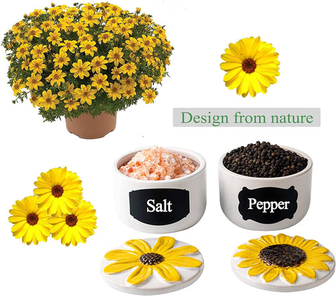 Salt Cellar Salt Pig Salt Box Salt Container Ceramic Sunflower Shaped Salt Cellar With Lid and Spoon