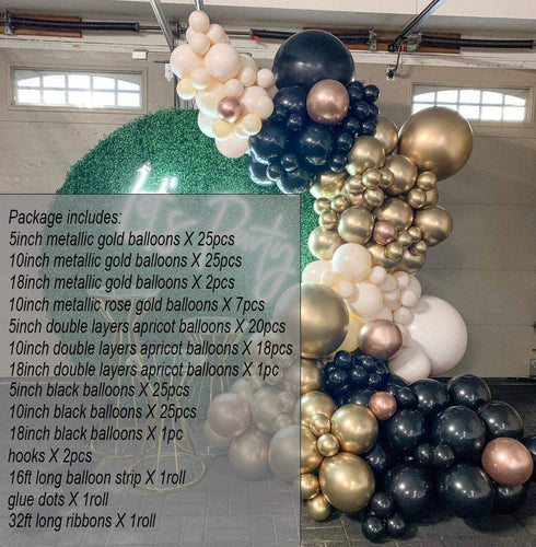 Metallic Gold Black Cream Peach Balloon Garland Arch Kit-Balck Chrome Gold Double stuffed Cream Peach Balloons for Baby Shower, Birthday Party, Bridal Shower, Graduation, Celebrations