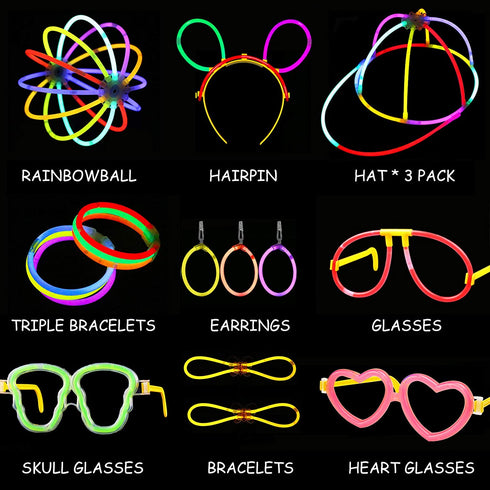 KarberDark Glowstick, (609 Pcs Total) 240 Glow Sticks Bulk 7 Colour and Connectors for Caps Bracelets Necklaces Balls Eyeglasses and More, Light up Toy Glow in The Dark Stick for Kid Party Birthday