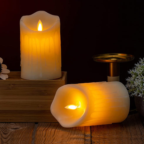 Flameless Candles with 10 Key Remote Timer Flickering Tear Wave Shaped Tealight Real Wax Simulate Dripping led Candles Battery Operated Safe for Halloween Christmas Indoor Outdoor Decor, 3x5" , 2 Set