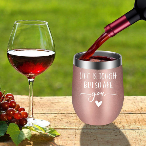 Inspirational Gifts for Women - Christmas, Motivational, Cheer Up, Cancer, Get Well Soon Gifts for Women, Friends - Sympathy Thinking of You Gift - Life is Tough but so are You - LEADO Wine Tumbler
