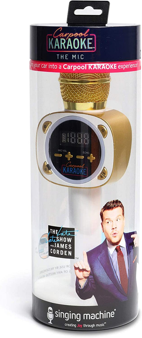 Carpool Karaoke The Mic 1.0, Wireless Karaoke Microphone System, White CPK545 by Singing Machine,Gold & White
