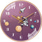 QINFIEY 12 Inch Silent Movement Kids Wall Clock, Non Ticking Children Round Wall Clock Battery Operated Space Travel Style Decor Children Clock for Home School Girls Bedroom Living Room (Pink)
