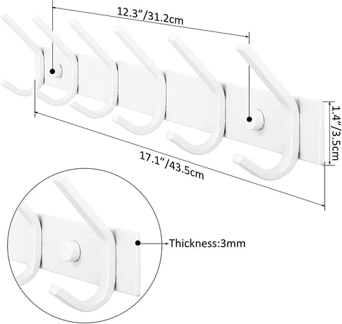WEBI Coat Rack Wall Mounted,Coat Hooks Wall Mounted White,Coat Hanger Wall Hook Rack,6 Hooks for Hanging Coats,Hats,Jacket,Clothes