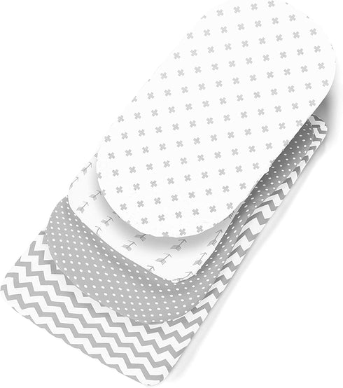 Bassinet Bed Sheets Premium Bassinet Fitted Sheet Set - 4 Pack 100% Jersey Knit Cotton Cradle Sheets Bassinet Bedding for Standard Size Oval or Halo Bassinet Pads Bassinet Sheet for Boy & Girl