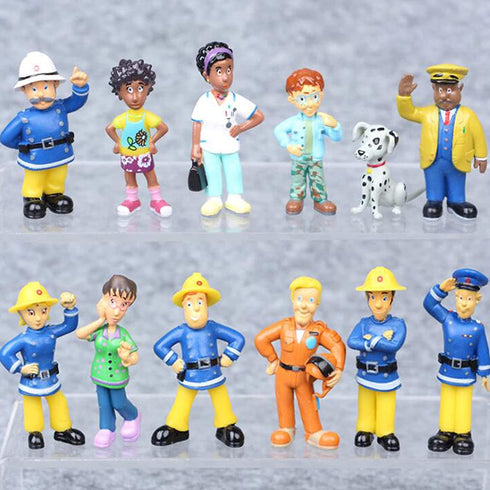 Inan 12 Pcs Fireman Sam Figure PlaysetClassic Characters Figure Toy Cake Toppers for Kids Cupcake Toppers Party Favors, 1.2 - 2.4