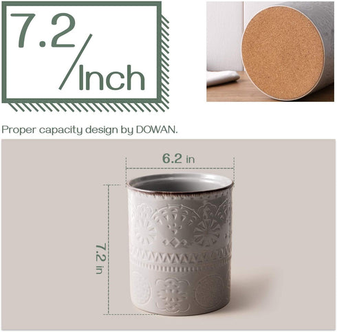 DOWAN Kitchen Utensil Holder, 7.2? Extra Large Utensil Holders for Countertop, Heavy Ceramic Utensil Crock, Anti Slip & Scratch Cork Bottom, Grey Utensil Organizer for Home Décor