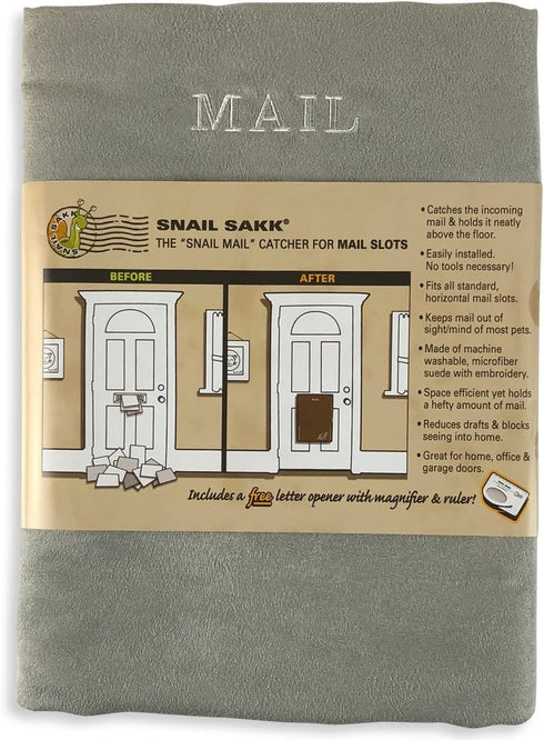 SNAIL SAKK: Mail Catcher for Mail Slots - Gray. No More Mail on The Floor! Reduces drafts, Protects Privacy, and More. No Tools or Screws Needed. for Home, Office, and Garage Doors. (Basket, Bag)
