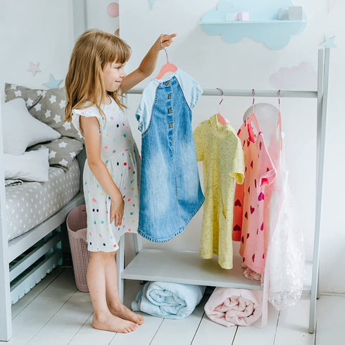 IEOKE Baby Velvet Hangers,50 Pack Children Clothes Hangers Ultra Thin Non Slip Clothes Racks with 6 Pcs Kids Clothing Dividers(Pink)