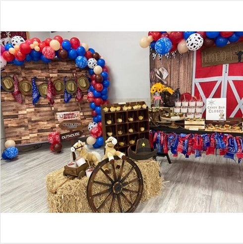 Western Cow Boy Party Balloons Arch Garland, 110 PCS 18" 12" 10" 5" Cow boy Latex Balloons Red Blue Coffee Confetti Balloon for Birthday Party Boys and Girls Baby Shower Party Supplies