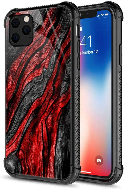 CARLOCA iPhone 11 Case,Black Red Wood Grain iPhone 11 Cases for Men Boys,Graphic Design Shockproof Anti-Scratch Hard Back Case for Apple iPhone 11 Wood Grain