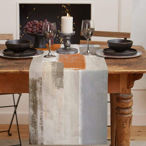 Orange Table Runner 90 inches Long Kitchen Dining Table Runner Orange Brown Gray Abstract Art Coffee Table Runners for Living Room, Thanksgiving Fall Table Runner for Birthday Party Wedding 13x90inch