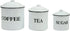 Creative Co-op Metal Containers with Lids, Coffee, Tea, Sugar (Set of 3 Sizes/Designs) Food Storage, White