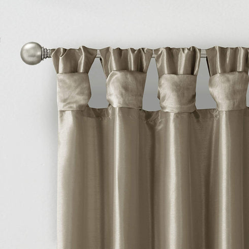 Madison Park Emilia Faux Silk Single Curtain with Privacy Lining, DIY Twist Tab Top, Window Drape for Living Room, Bedroom and Dorm, 50x84, Pewter Brown