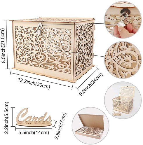Aytai DIY Rustic Wedding Card Box with Lock and Card Sign Wooden Gift Card Box Money Box for Reception Wedding Anniversary Baby Shower Birthday Graduation Party Decorations