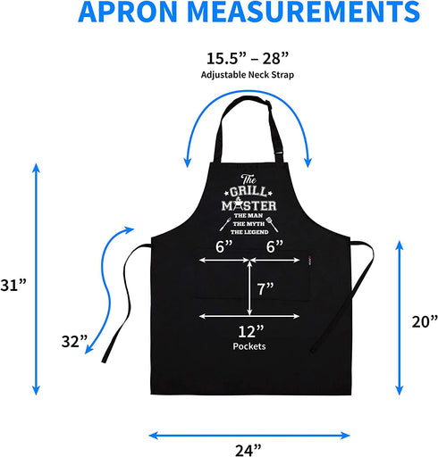 Savvy Designs BBQ Aprons for Men Cooking Kitchen Funny Apron - The Grill Master, The Man The Myth The Legend - Adjustable, Black with Pockets
