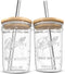 Reusable Boba Bubble Tea & Smoothie Cups - 2 Glass Wide Mouth 16oz Ball Mason Jars with Bamboo Lids - 2 Reusable Silver Stainless Steel Boba Straws Brand Capsule Classic