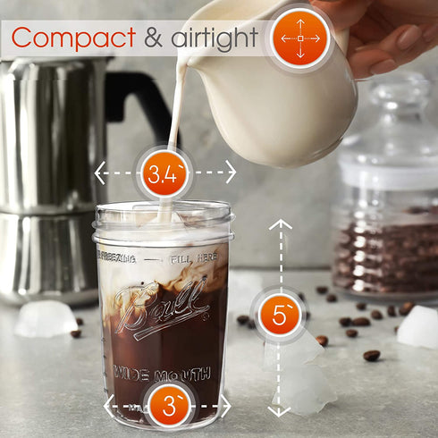 Reusable Wide Mouth Smoothie Cups Boba Tea Cups Bubble Tea Cups with Lids and Gold Straws Ball Mason Jars Glass Cups (2-pack, 16 oz mason jars) Brand Capsule Classic