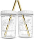Reusable Wide Mouth Smoothie Cups Boba Tea Cups Bubble Tea Cups with Lids and Gold Straws Ball Mason Jars Glass Cups (2-pack, 16 oz mason jars) Brand Capsule Classic
