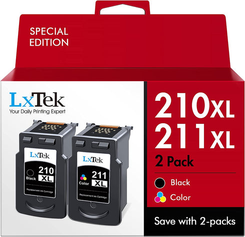 LxTek Remanufactured Ink Cartridge Replacement for Canon 210XL PG-210XL 211XL CL211XL to Compatible with PIXMA MP240 MP480 IP2702 MP230 IP2700 MP495 MX410 MX420 MX330 MX340 Printer (Black,Tri-Color)