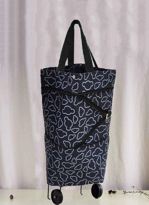 Collapsible Trolley Bags Folding Shopping Bag with Wheels Foldable Shopping Cart Reusable Shopping Bags Grocery Bags Shopping Trolley Bag on Wheels(Black)