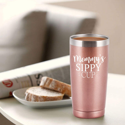 Mommy's Sippy Cup Travel Tumbler Mom Birthday Christmas Gifts for Mom New Mom Mothers to be Wife Women Her Mother's Day Thanksgiving Day, 20 Oz Insulated Stainless Steel Tumbler, Rose Gold