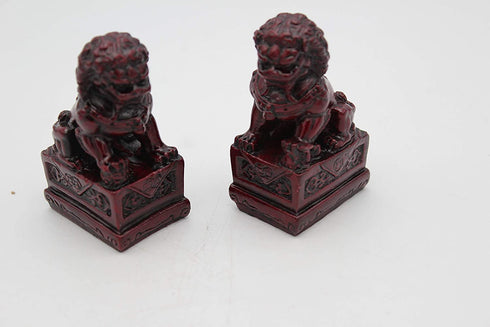 LuckyGifts A Pair of Mini Vintage Red Wood Look Feng Shui Fu | Foo Dog Home Protection Lions Guardians Set