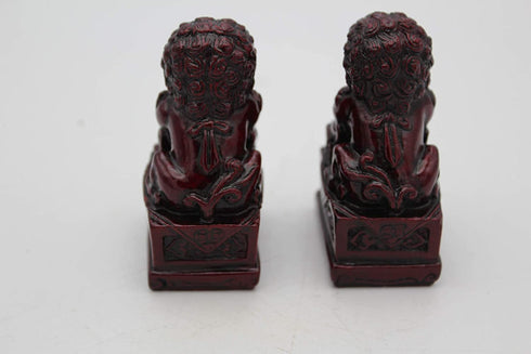 LuckyGifts A Pair of Mini Vintage Red Wood Look Feng Shui Fu | Foo Dog Home Protection Lions Guardians Set