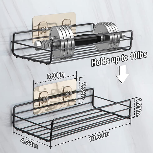 2-Pack Upgraded Adhesive Shower Caddy, No Drilling Black Self Adhesive Shower Organizer, Rustproof Shower Shelf, Wall Mounted Shower Storage Rack for Bathroom, Toilet, Kitchen and Dorm