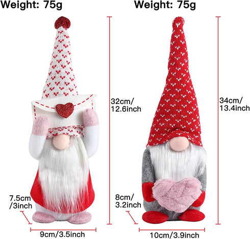 White Valentines Day Gnomes Decorations 2Pack Handmade Elf Plush Doll Heart Decor Mr and Mrs Scandinavian Tomte for White Day Table Ornament