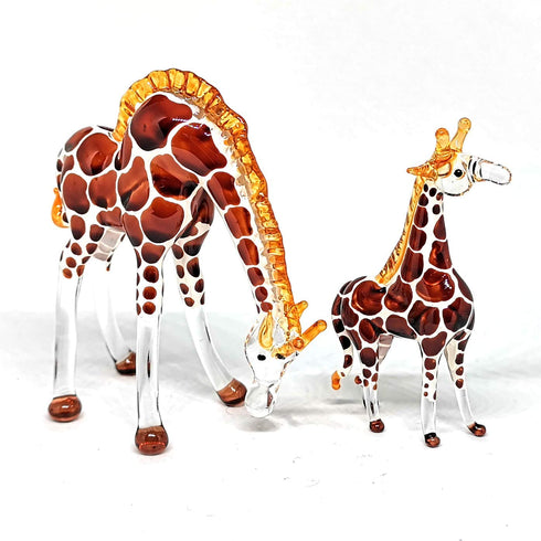 ZOOCRAFT Glass Giraffe Figurine Collectible Hand Blown Safari Miniature Animals Collectibles Home Decoration Set of 2