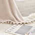 BEAUTEX Fleece Throw Blanket with Pompom Fringe, Beige Flannel Blankets and Throws for Couch, Super Soft Cozy Lightweight Plush Throw Blanket (50" x 60")