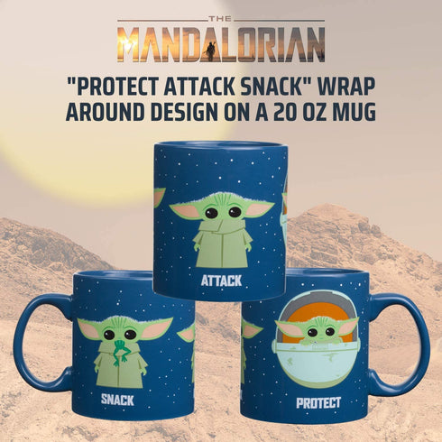 Silver Buffalo Star Wars The Mandalorian Protect Attack Snack Ceramic Coffee Mug, 20-Ounces
