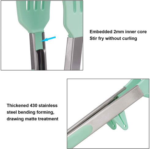 4 Pack Silicone Cooking Kitchen Tongs Kit , BPA Free Non-Stick Stainless Steel BBQ Grilling Locking Food Tong / Pasta Tong/Spatula Tong for Oven Baking Salad Steak Vegetable Serving Tools Utensil Set
