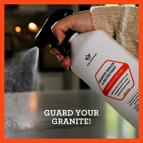 Granite Sealer & Protector Best Stone Polish, Protectant & Care Product Easy Maintenance for Clean Countertop Surface, Marble, Tile No Streaks, Stains, Haze, or Spots - 18 OZ - TriNova