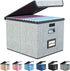 Upgrade Portable File Organizer Box with Lids, Huolewa Collapsible Linen Hanging Filing Storage Boxes with Plastic Slide, Decorative Home/Office Filling System for File and Folders Storage (Gray)