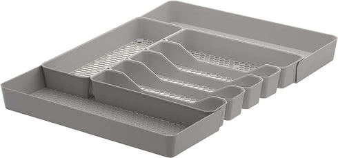 Spectrum Diversified Hexa 6-Divider Silverware Buildup-Resistant Drawer Organizer & Utensil Holder with Locking Expandable Wings, Easy-to-Clean Modern Kitchen Storage & Cutlery Tray, Stone Gray
