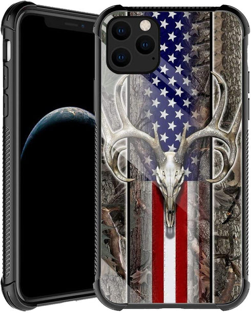 iPhone 11 Case,American Flag Camo Deer Skull iPhone 11 Cases for Men Boys,Shockproof Anti-Scratch Soft TPU Pattern Design Case for Apple iPhone 11 American Flag Camo Deer Skull