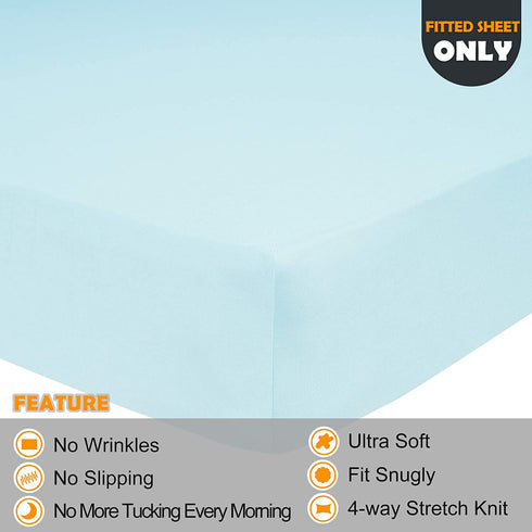 N&Y HOME Soft Stretch Queen Fitted Sheet Only - Jersey Knit & Cozy T-Shirt Like, 4-Way Stretchy Snug Fit & Wrinkle Free, No More Slipping Mattress Sheets - Baby Blue, Queen