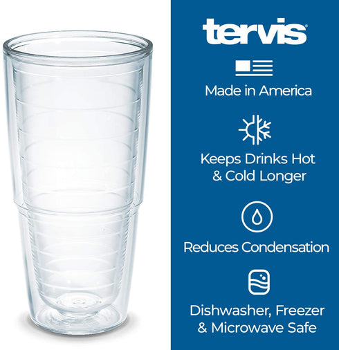 Tervis Made in USA Double Walled Clear & Colorful Tabletop Insulated Tumbler Cup Keeps Drinks Cold & Hot, 24oz, Clear