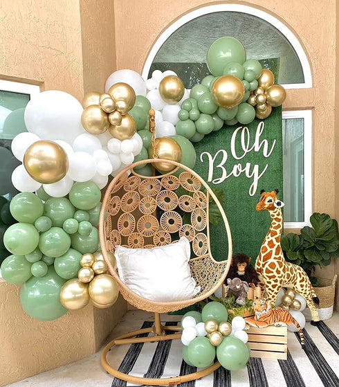 Boognt Sage Green Balloon Arch Kit White Gold Retre Green Balloons for Baby Shower Wedding Birthday Party Decoration