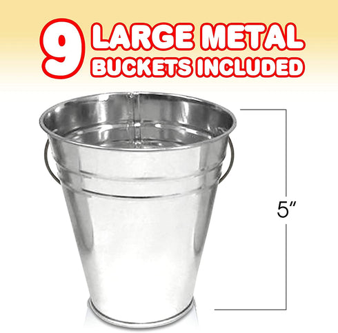 Gamie Bucket Ping Pong Ball Game Includes 9 Metal Buckets, 12 Balls, and 1 Number Sticker Sheet - Fun Party Activity for Kids and Adults, Great Gift Idea for Kids