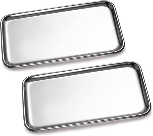 IMEEA Small Vanity Tray Rectangle Satinless Steel Little Jewelry Tray Bathroom Tray Storage Organizer Makeup Cosmetic Organizer Trays, 8 x 4.6 inch