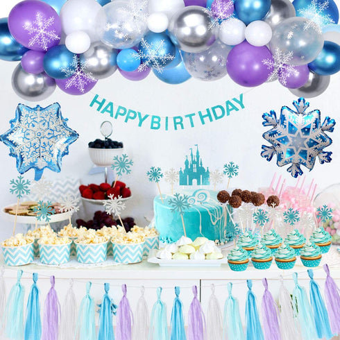 Golray Frozen Birthday Party Supplies Girls Princess Elsa Birthday Party Decorations 61 Balloons, Banner, Tassel, Sash, Pin, Cake Topper, Tattoo, Crown Wand, Girls Birthday Decor 2nd 3rd 4th 5th