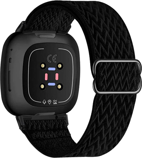 UHKZ Stretchy Nylon Bands Compatible with Fitbit Versa 3/Fitbit Sense for Women Men,Adjustable Breathable Fabric Sport Elastic Wristband for Fitbit Versa Smart Watch,Black