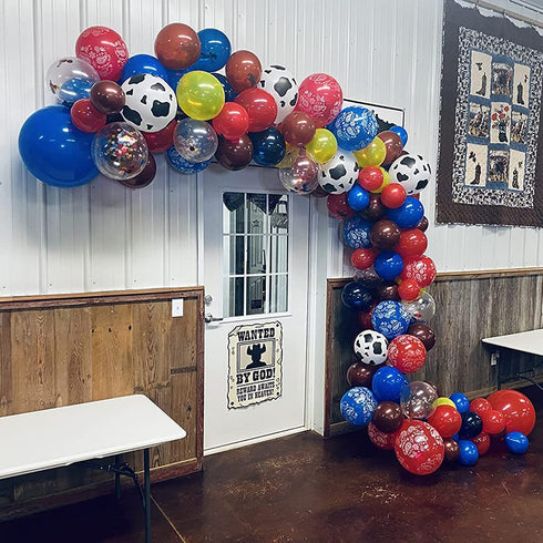 Western Cow Boy Party Balloons Arch Garland, 110 PCS 18" 12" 10" 5" Cow boy Latex Balloons Red Blue Coffee Confetti Balloon for Birthday Party Boys and Girls Baby Shower Party Supplies