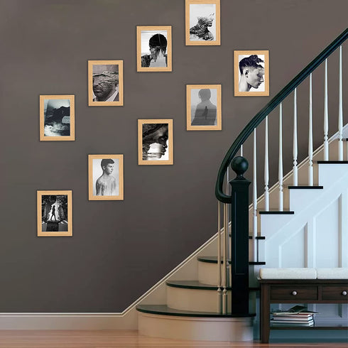 zzjdsl 5x7 picture frame collage set of 9 with Glass Front,Gallery Wall Frame Set,Home&Office Decor Wall Gallery Collage Frames?burlywood