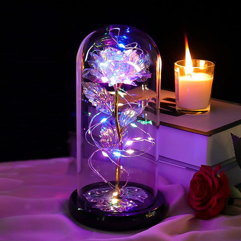 Beferr Mother's Day Unique Gift for Women, Galaxy Rose Glass Crystal Flower Gift in Glass Dome with LED Light Mothers Day Birthday Gift Ideas for Mom/Wife/Grandma/Daughters